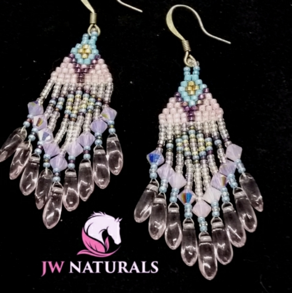 JRW Handmade Pink Swarovski Beaded Earrings - Picture 2 of 7